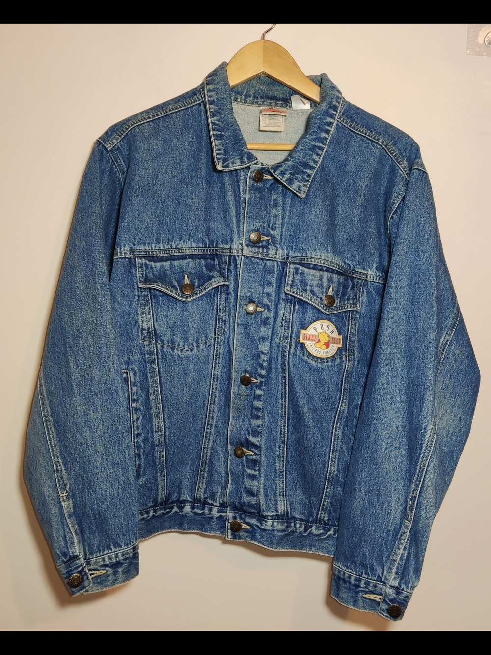 Vintage Disney Store Winnie the Pooh Silly Old Bear Embroidered Denim Jacket S